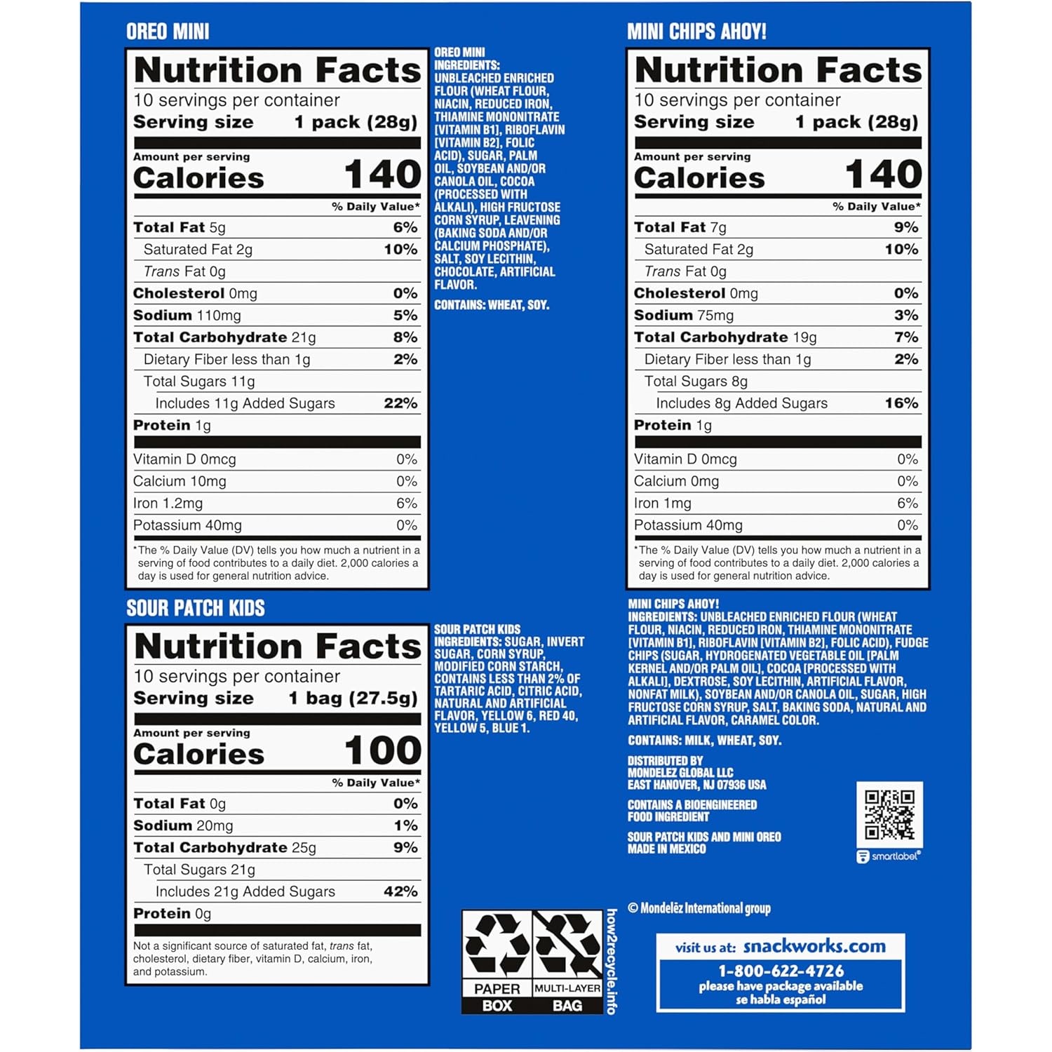 image:imageNabisco Cookies and Candy Variety Pack SOUR PATCH KIDS Soft amp Chewy Gummy Candy OREO Minis and CHIPS AHOY Minis Cookies 30 Snack Packs