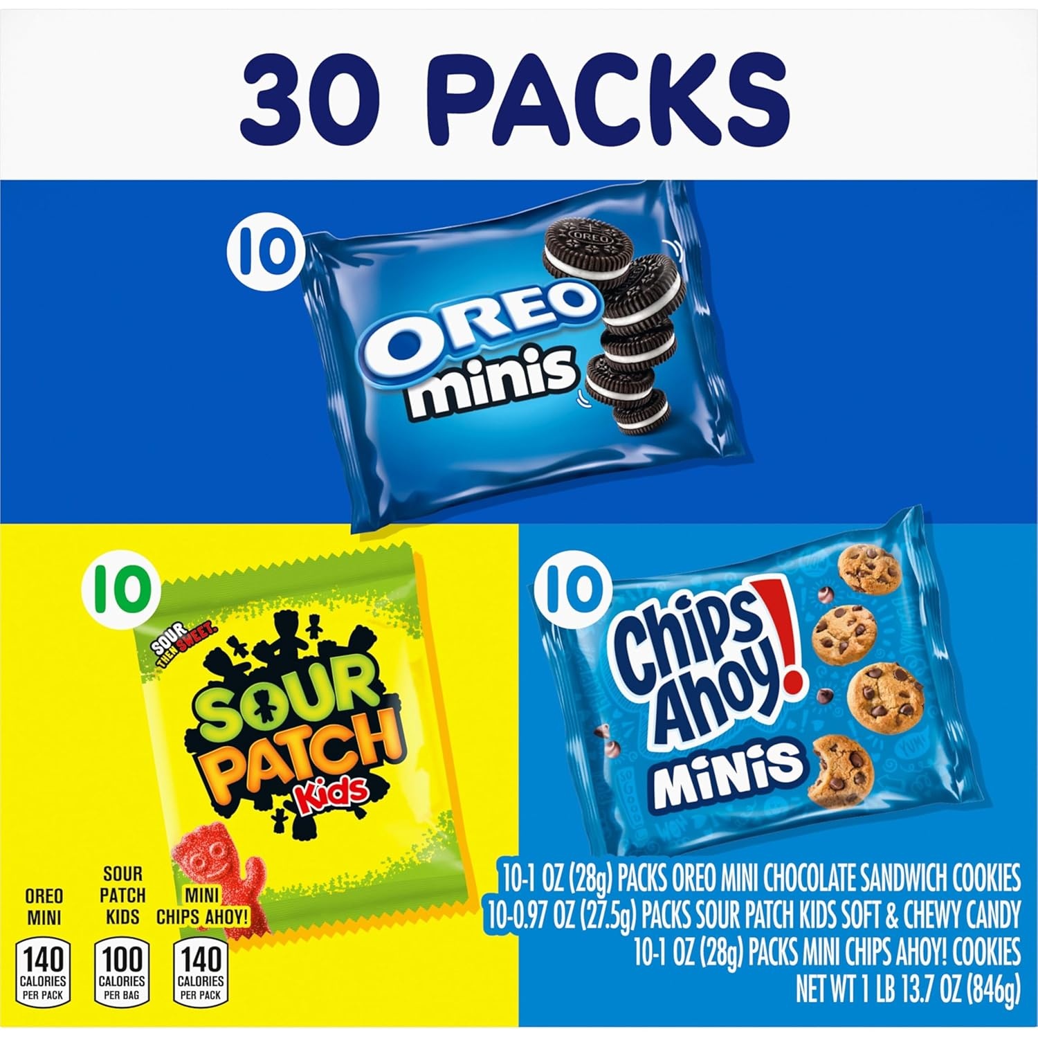 image:imageNabisco Cookies and Candy Variety Pack SOUR PATCH KIDS Soft amp Chewy Gummy Candy OREO Minis and CHIPS AHOY Minis Cookies 30 Snack Packs