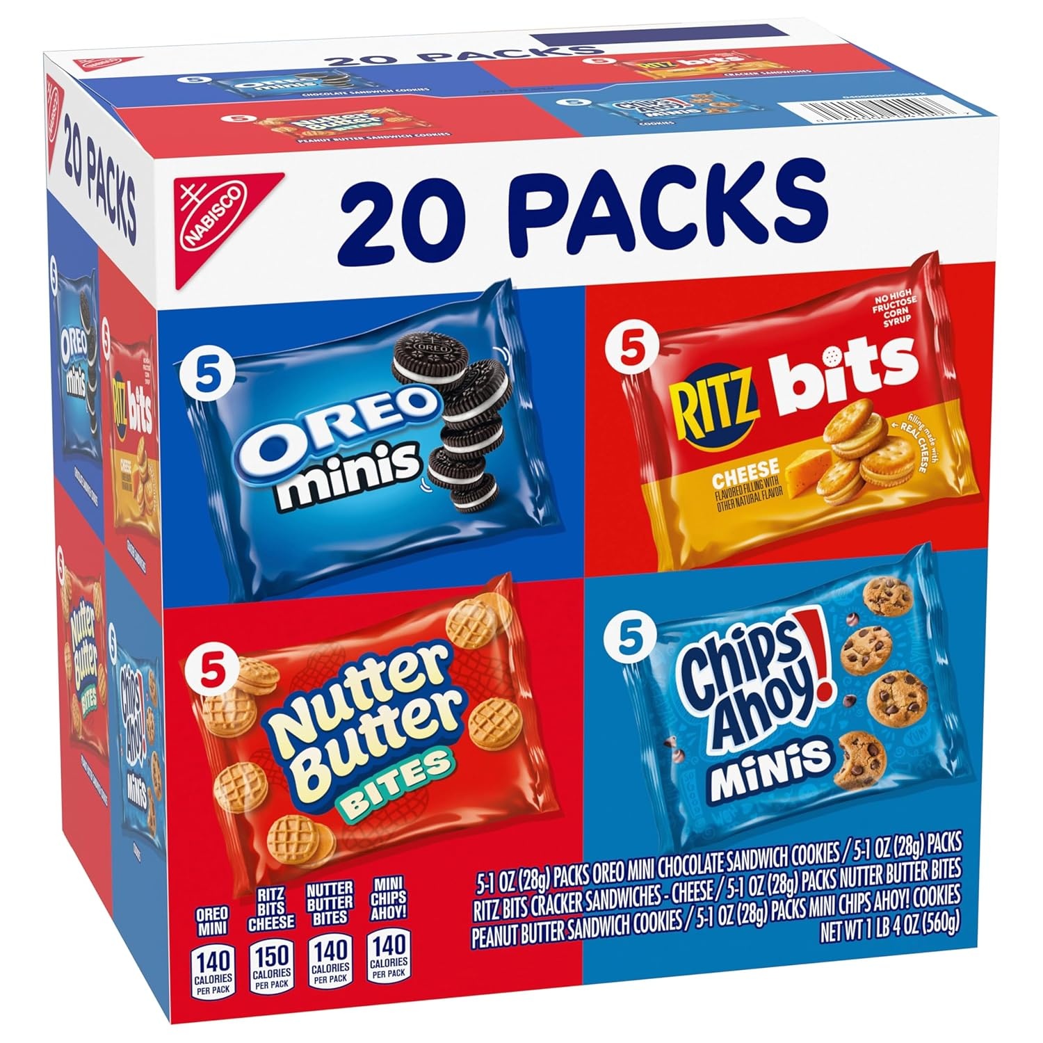 image:imageNabisco Snacks Variety Pack OREO Minis Nutter Butter Bites CHIPS AHOY Minis Cookies and RITZ Bits Cheese Sandwich Crackers 20 Snack Packs1 Ounce Pack of 20