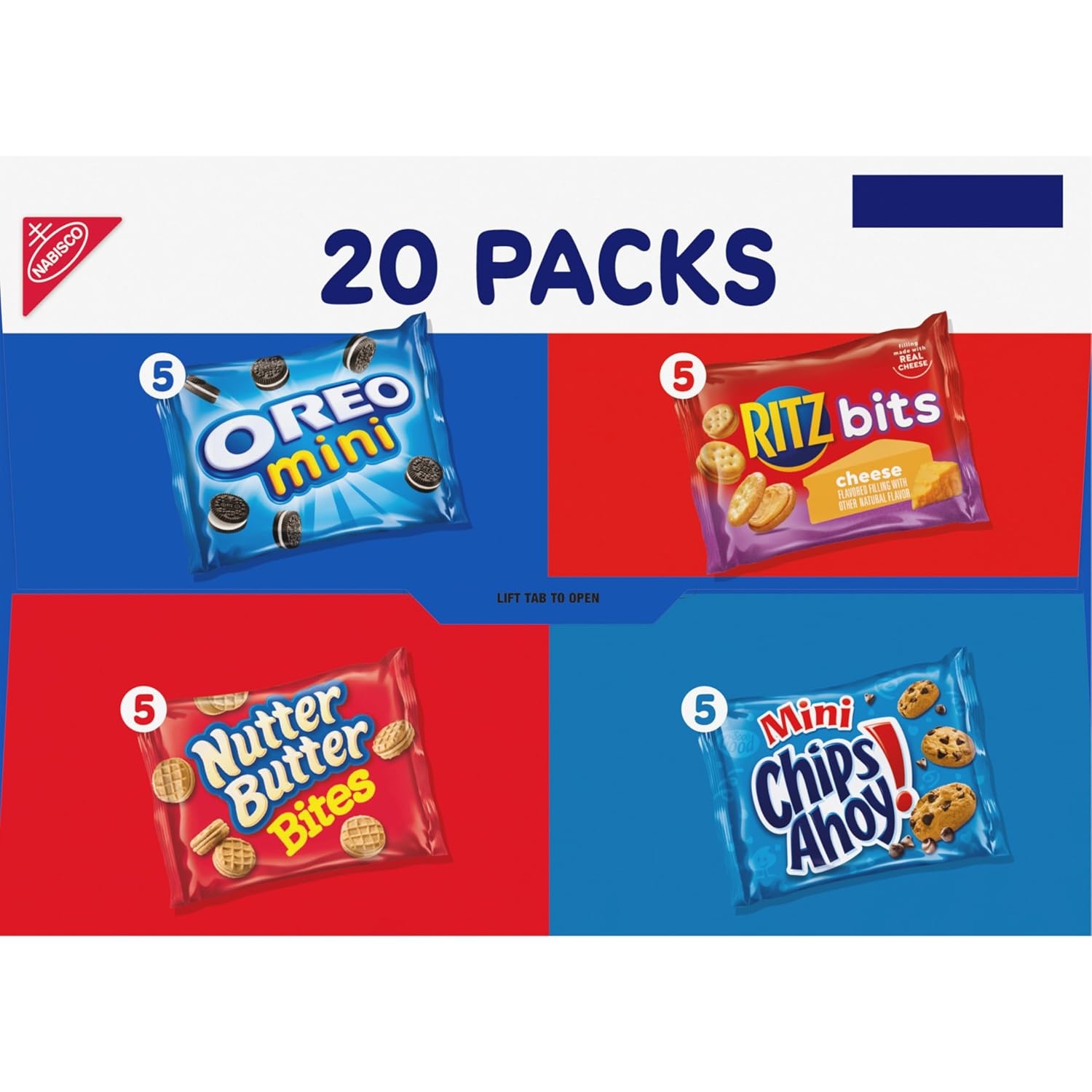 image:imageNabisco Snacks Variety Pack OREO Minis Nutter Butter Bites CHIPS AHOY Minis Cookies and RITZ Bits Cheese Sandwich Crackers 20 Snack Packs1 Ounce Pack of 80