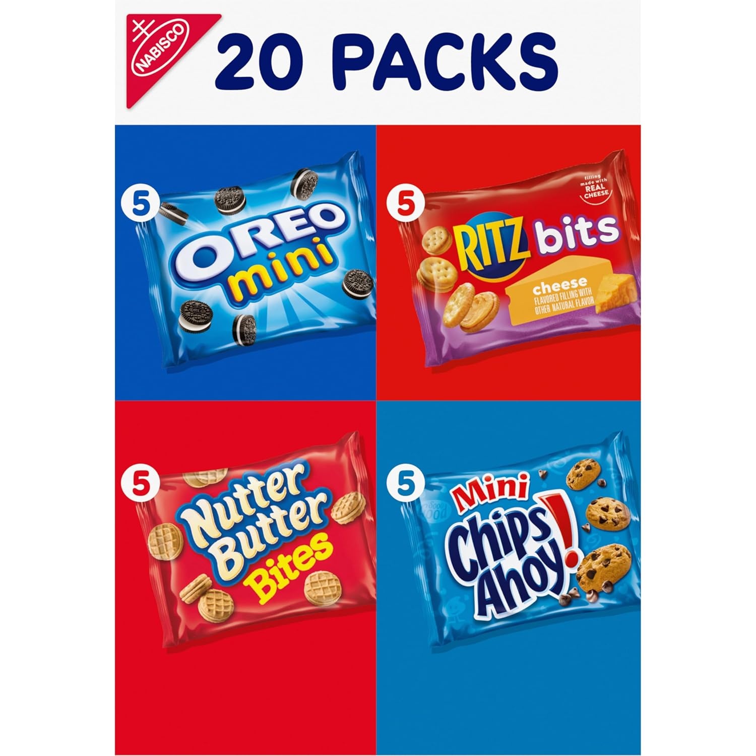 image:imageNabisco Snacks Variety Pack OREO Minis Nutter Butter Bites CHIPS AHOY Minis Cookies and RITZ Bits Cheese Sandwich Crackers 20 Snack Packs1 Ounce Pack of 80