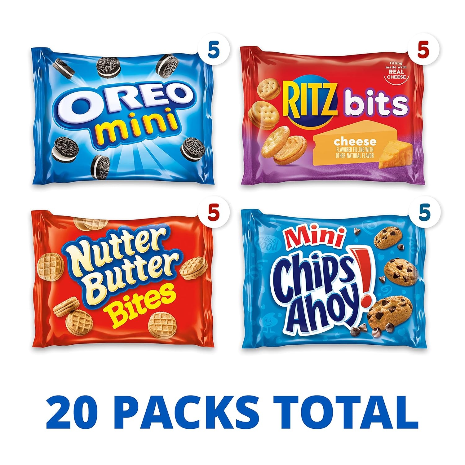 image:imageNabisco Snacks Variety Pack OREO Minis Nutter Butter Bites CHIPS AHOY Minis Cookies and RITZ Bits Cheese Sandwich Crackers 20 Snack Packs1 Ounce Pack of 80
