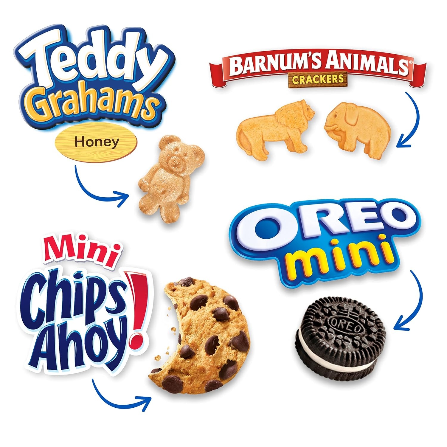 image:imageNabisco Team Favorites Variety Pack Oreo Mini Chips Ahoy Mini Teddy Grahams Honey and Barnums Animal Crackers 30 Snack Packs1 Ounce Pack of 120