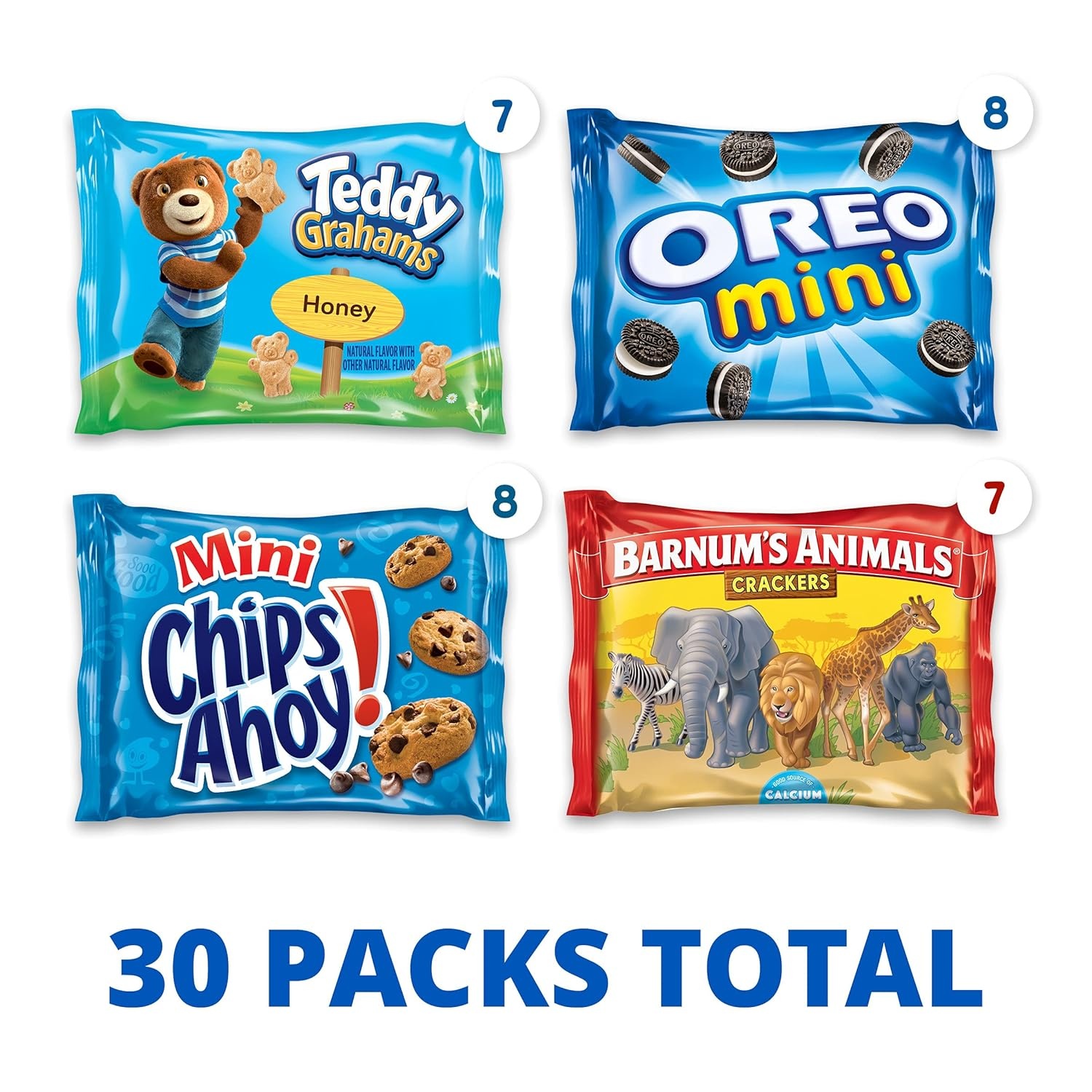 image:imageNabisco Team Favorites Variety Pack Oreo Mini Chips Ahoy Mini Teddy Grahams Honey and Barnums Animal Crackers 30 Snack Packs1 Ounce Pack of 120