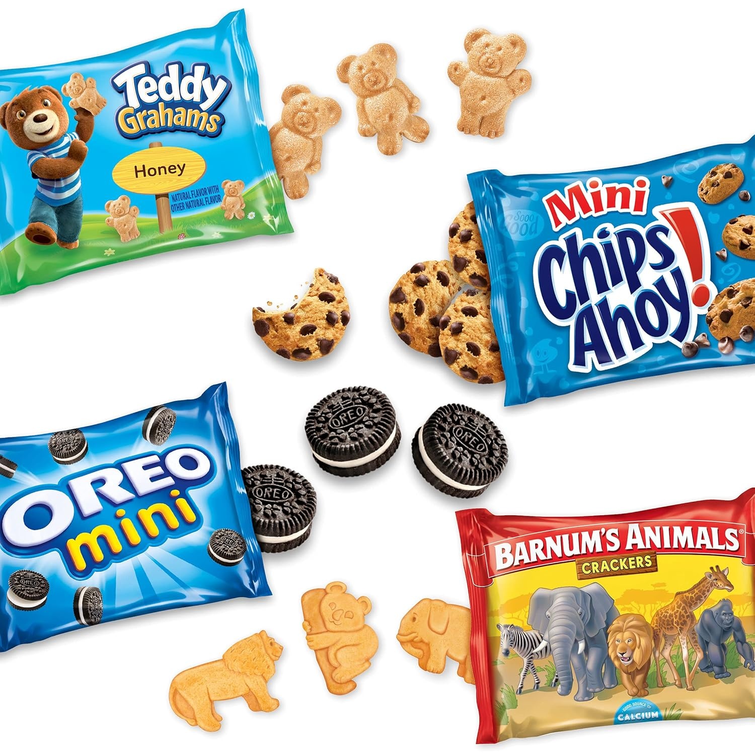 image:imageNabisco Team Favorites Variety Pack Oreo Mini Chips Ahoy Mini Teddy Grahams Honey and Barnums Animal Crackers 30 Snack Packs1 Ounce Pack of 120
