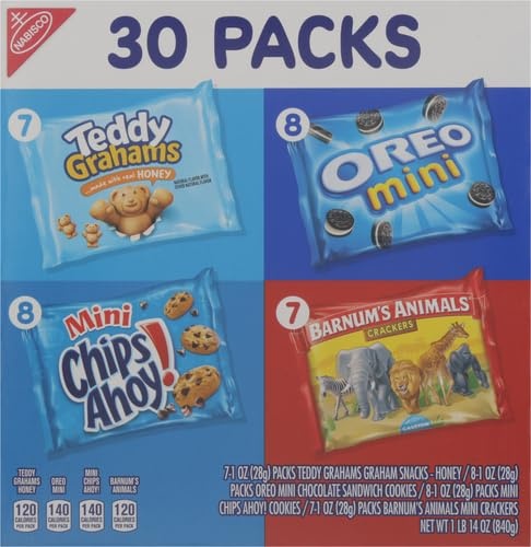 image:imageNabisco Team Favorites Variety Pack Oreo Mini Chips Ahoy Mini Teddy Grahams Honey and Barnums Animal Crackers 30 Snack Packs1 Ounce Pack of 120