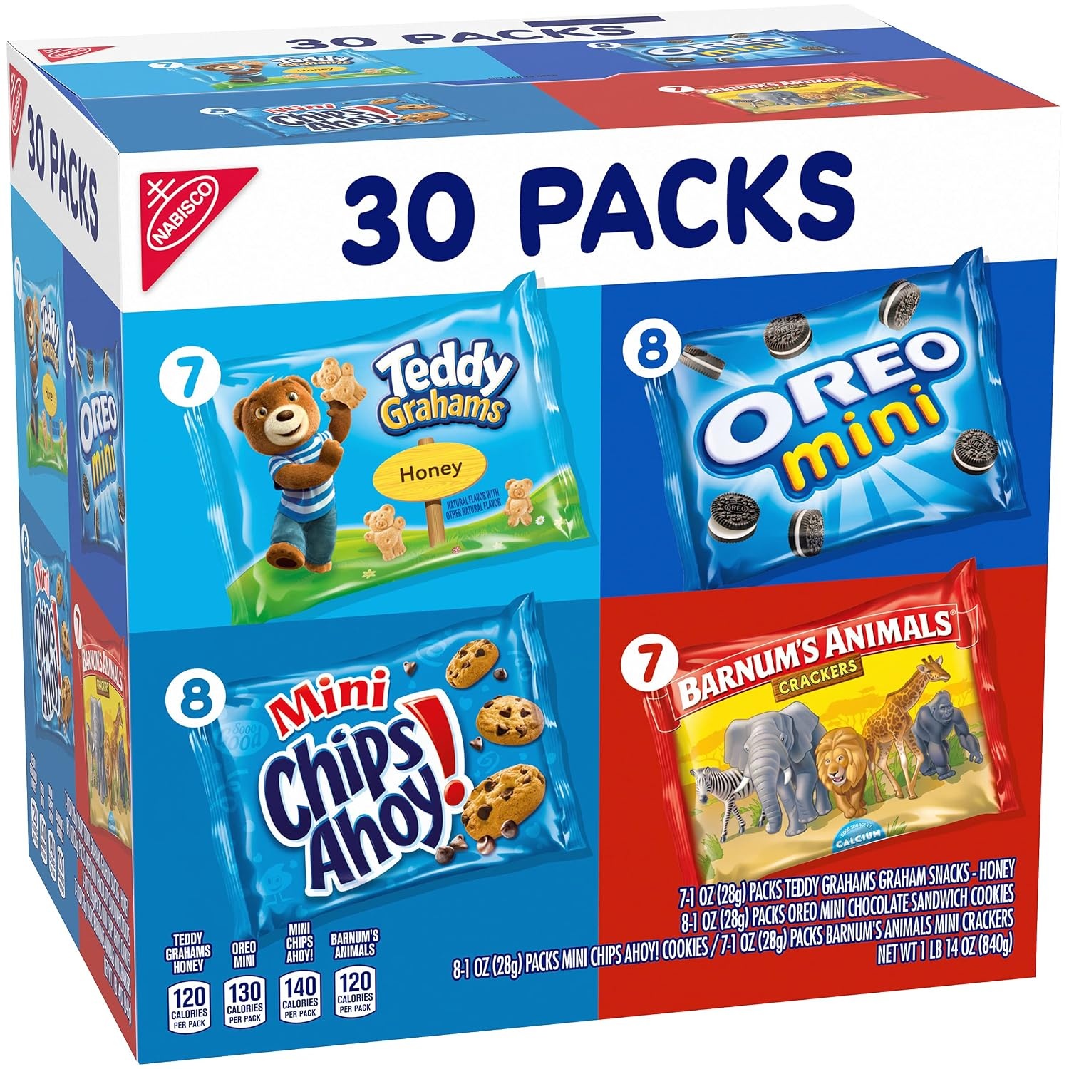 image:imageNabisco Team Favorites Variety Pack Oreo Mini Chips Ahoy Mini Teddy Grahams Honey and Barnums Animal Crackers 30 Snack Packs1 Ounce Pack of 120