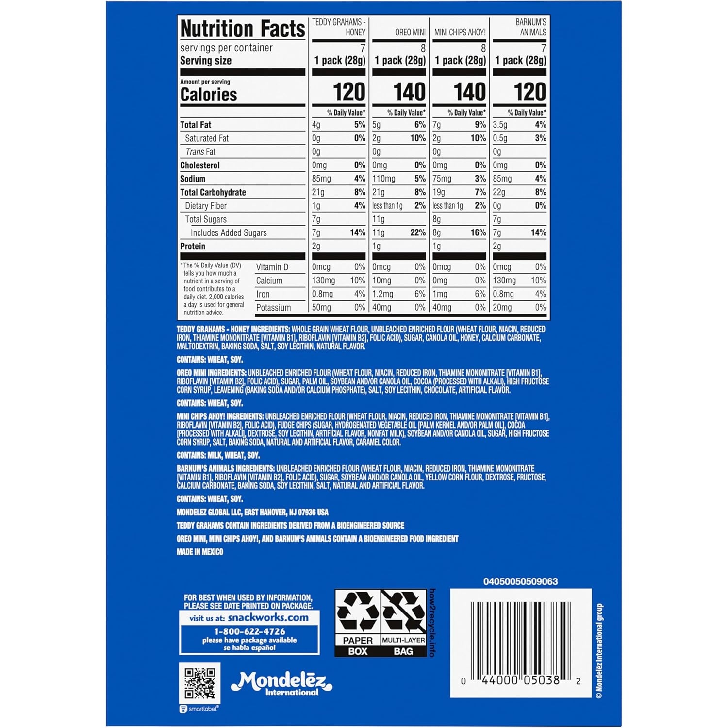 image:imageNabisco Team Favorites Variety Pack Oreo Mini Chips Ahoy Mini Teddy Grahams Honey and Barnums Animal Crackers 30 Snack Packs1 Ounce Pack of 30