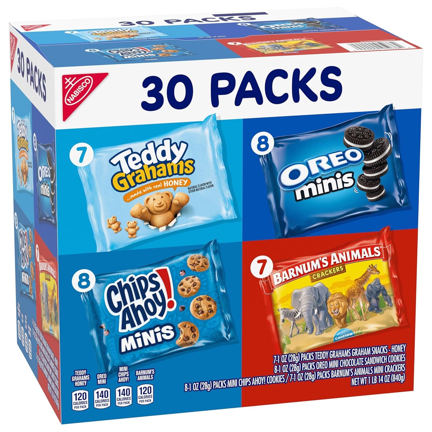 image:imageNabisco Team Favorites Variety Pack Oreo Mini Chips Ahoy Mini Teddy Grahams Honey and Barnums Animal Crackers 30 Snack Packs1 Ounce Pack of 30
