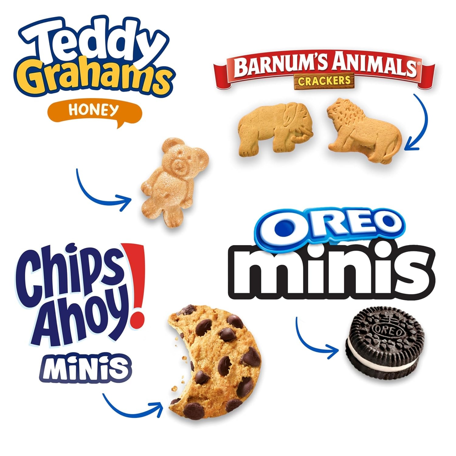 image:imageNabisco Team Favorites Variety Pack Oreo Mini Chips Ahoy Mini Teddy Grahams Honey and Barnums Animal Crackers 30 Snack Packs1 Ounce Pack of 30