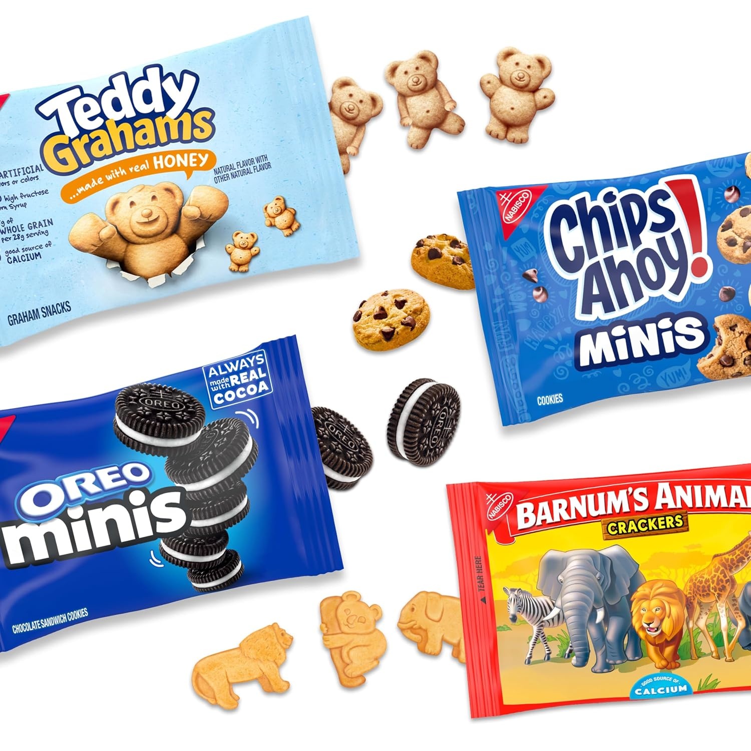 image:imageNabisco Team Favorites Variety Pack Oreo Mini Chips Ahoy Mini Teddy Grahams Honey and Barnums Animal Crackers 30 Snack Packs1 Ounce Pack of 30