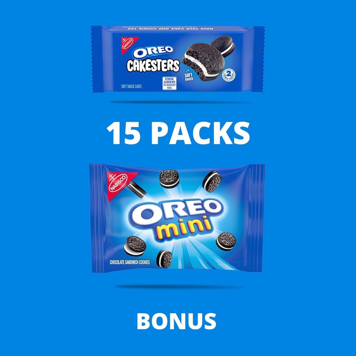 image:imageOREO Cakesters Soft Snack Cakes 35 Count Packs 15 Total Snack Packs Bonus OREO Mini Cookie Snack Pack