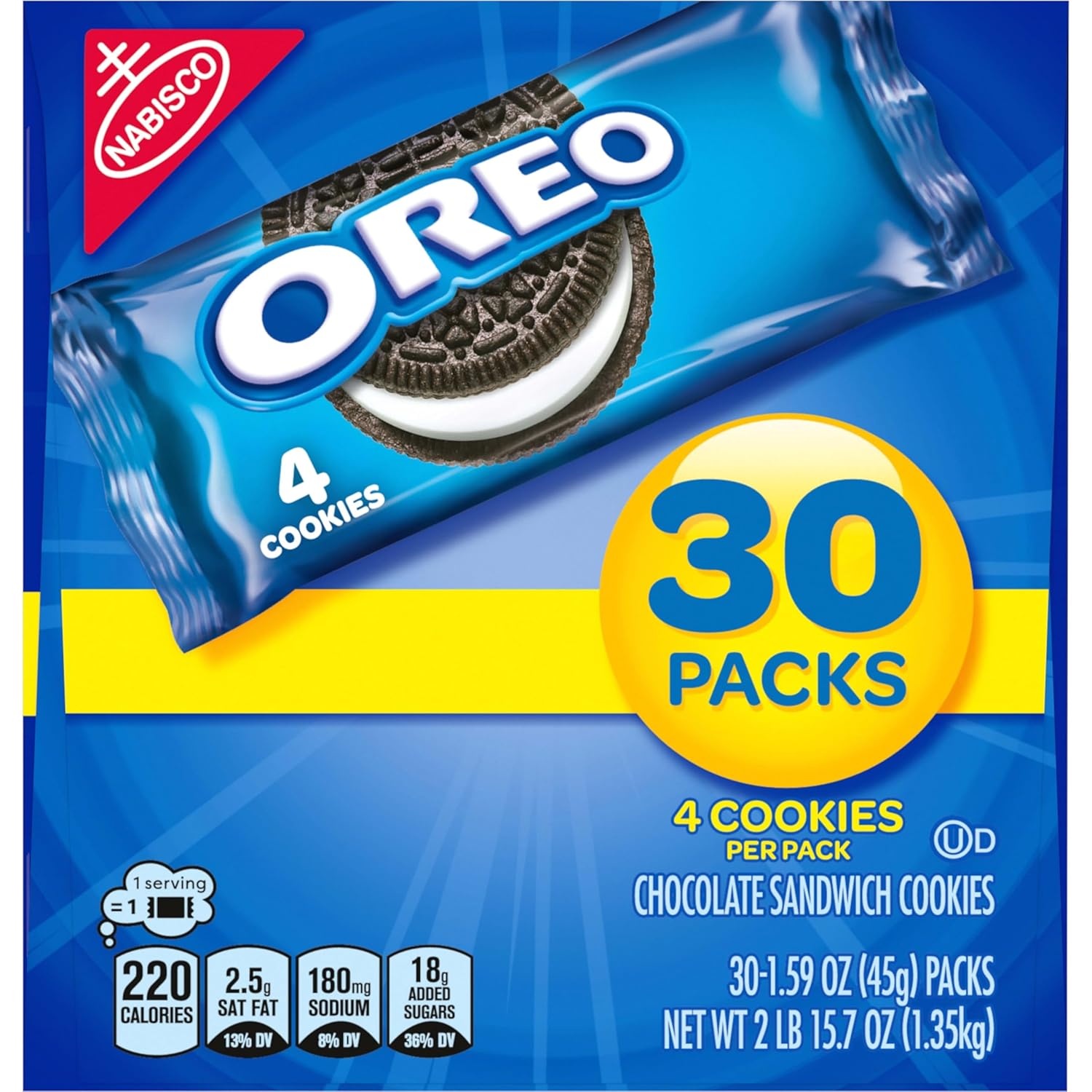 image:imageOREO Chocolate Sandwich Cookies 30 Snack Packs 4 Cookies Per Pack159 Ounce Pack of 30