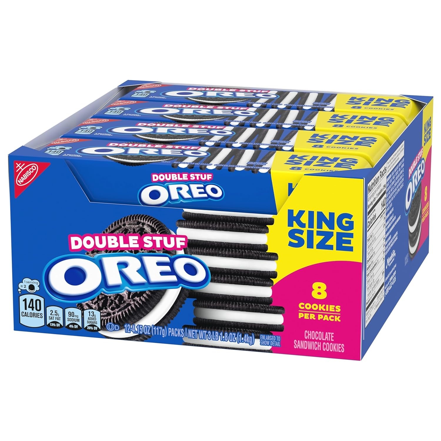 image:imageOREO Double Stuf Chocolate Sandwich Cookies King Size 12 Snack Packs 8 Cookies Per PackAvailable Now