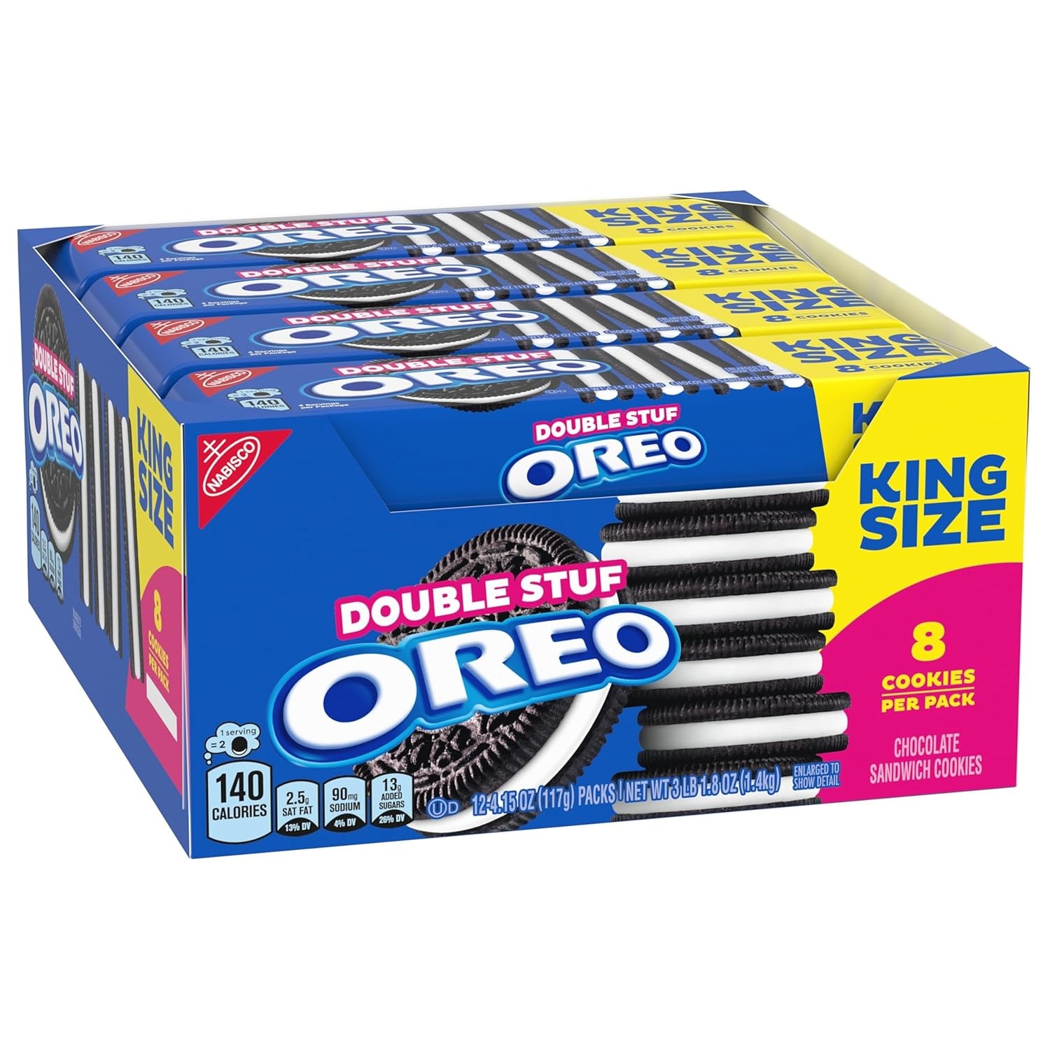 image:imageOREO Double Stuf Chocolate Sandwich Cookies King Size 12 Snack Packs 8 Cookies Per PackAvailable Now