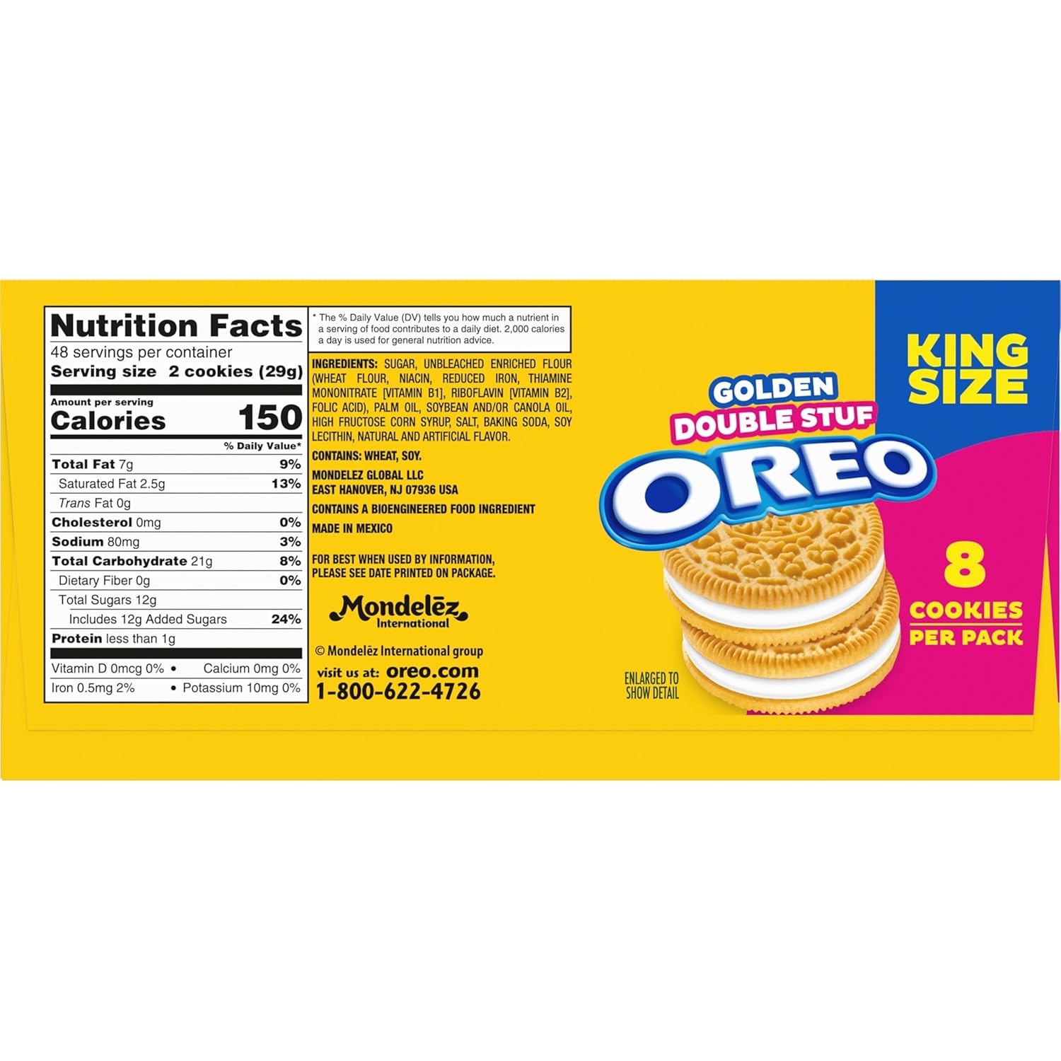 image:imageOREO Double Stuf Golden Sandwich Cookies King Size 12 Snack Packs 8 Cookies Per Pack