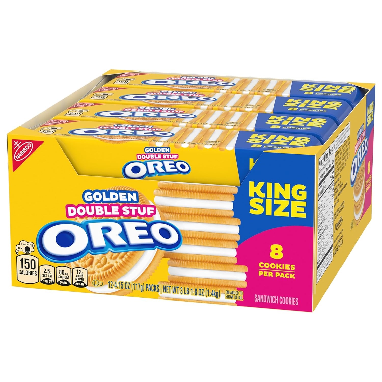 image:imageOREO Double Stuf Golden Sandwich Cookies King Size 12 Snack Packs 8 Cookies Per Pack