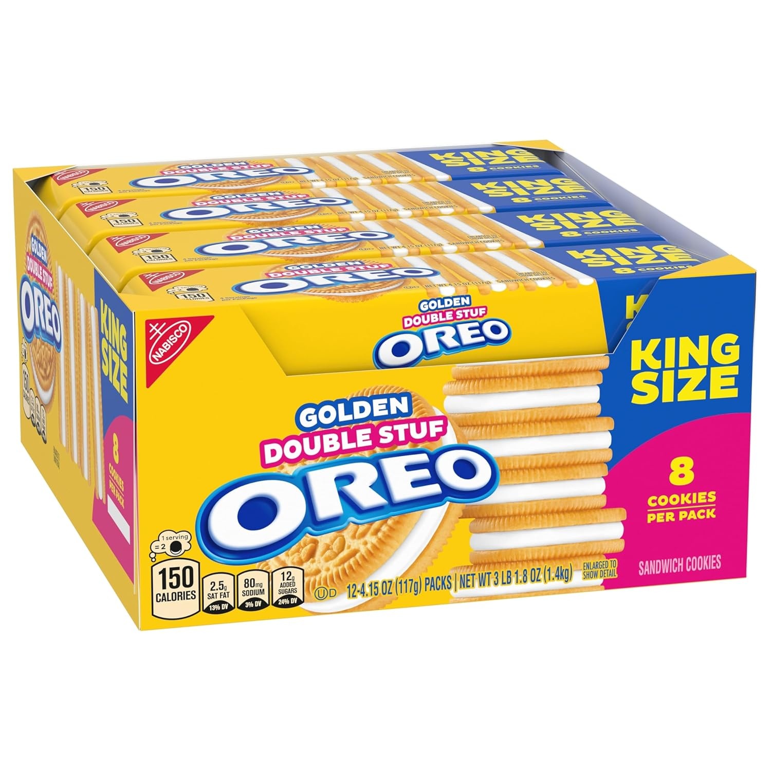 image:imageOREO Double Stuf Golden Sandwich Cookies King Size 12 Snack Packs 8 Cookies Per Pack