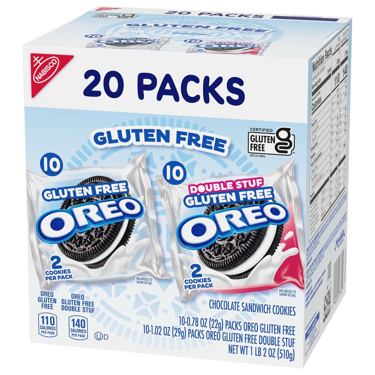 image:imageOREO Gluten Free Original amp Double Stuf Chocolate Sandwich Cookies Variety Pack Gluten Free Cookies 20 Snack Packs 2 Cookies Per Pack20 Count Pack of 4