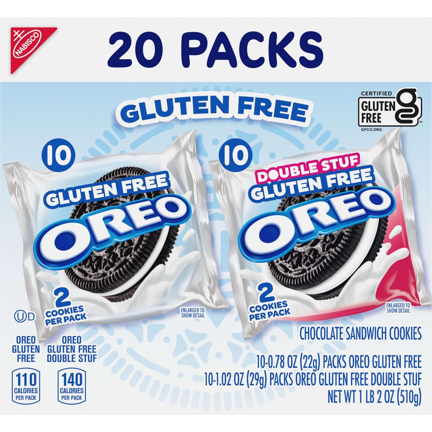 image:imageOREO Gluten Free Original amp Double Stuf Chocolate Sandwich Cookies Variety Pack Gluten Free Cookies 20 Snack Packs 2 Cookies Per Pack20 Count Pack of 4