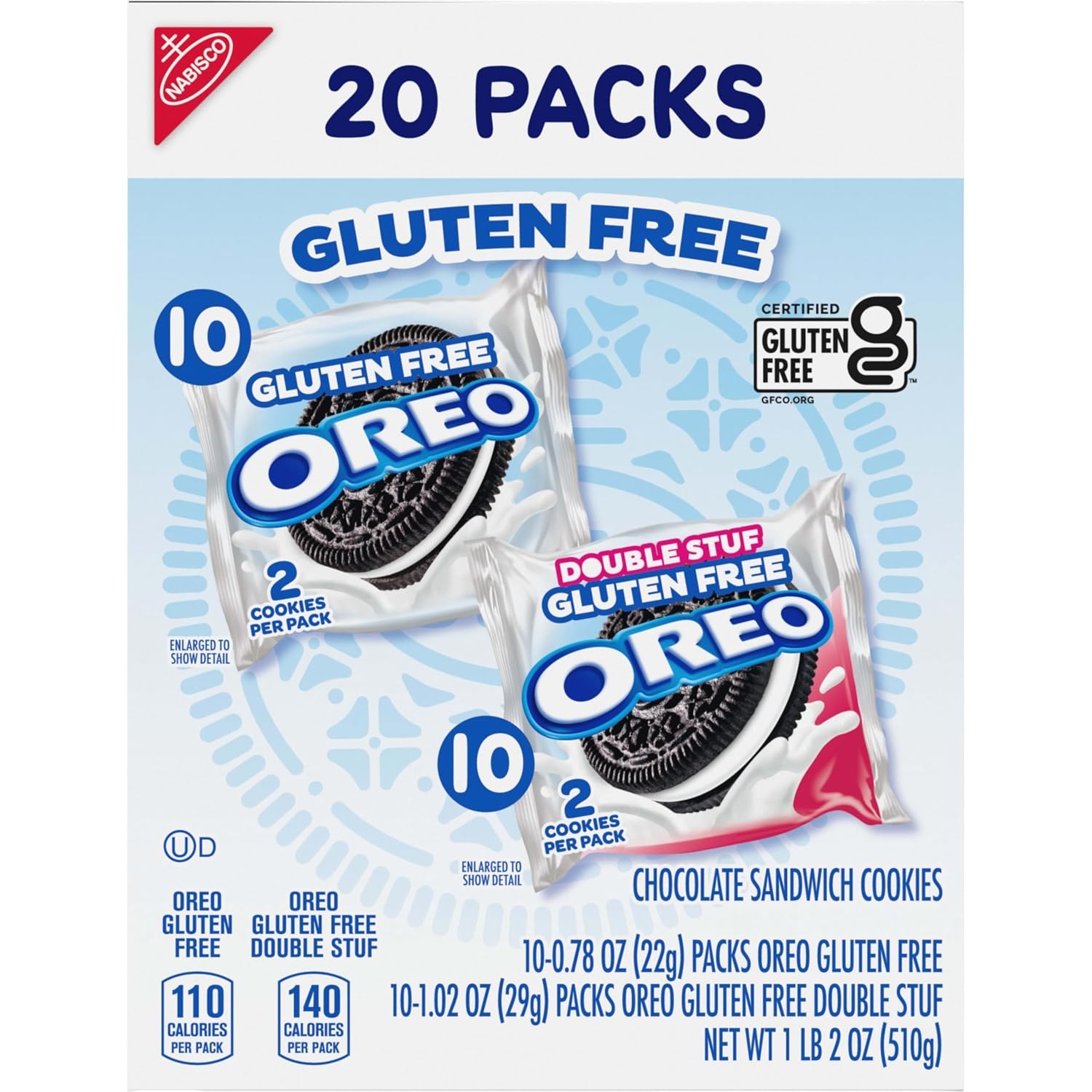 image:imageOREO Gluten Free Original amp Double Stuf Chocolate Sandwich Cookies Variety Pack Gluten Free Cookies 20 Snack Packs 2 Cookies Per Pack20 Count Pack of 1