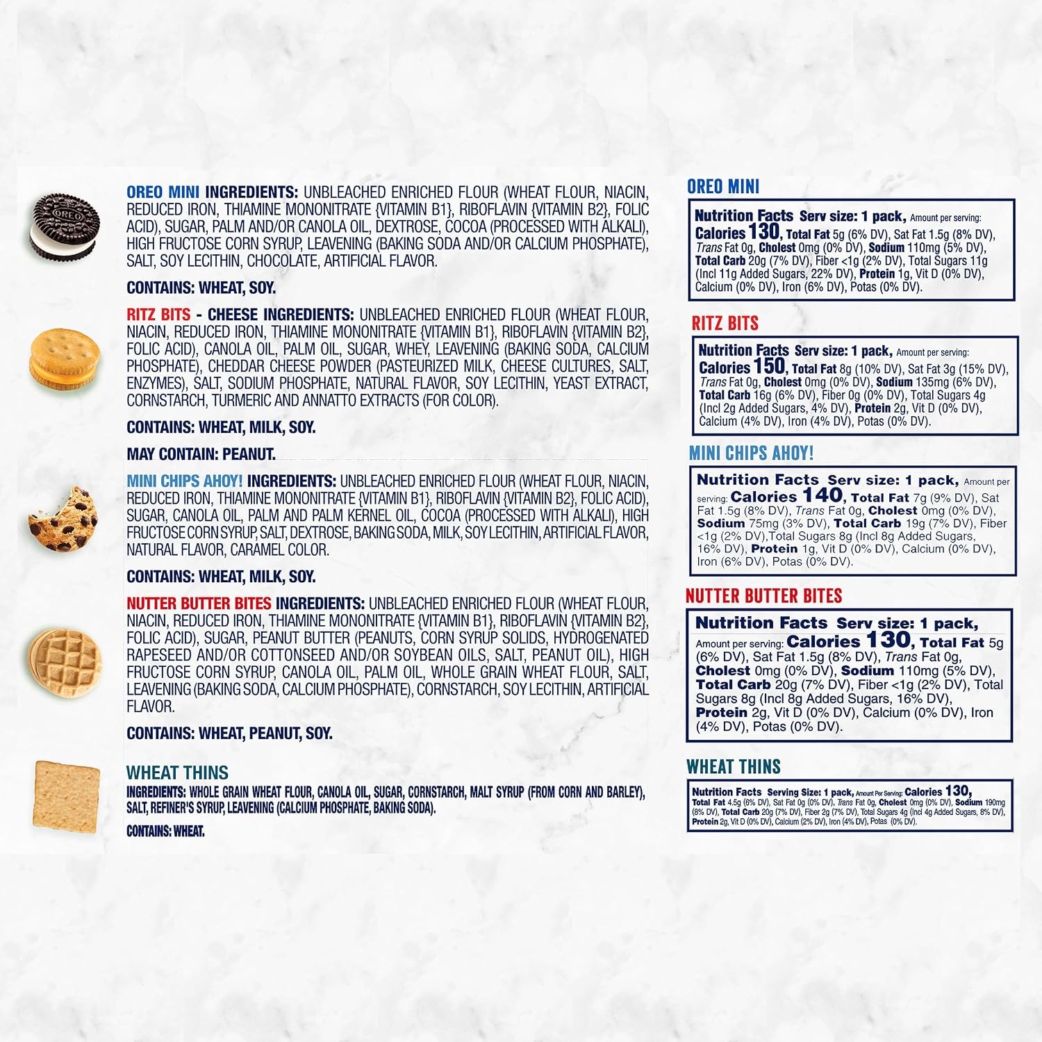 image:imageOREO Mini Cookies Mini CHIPS AHOY Cookies RITZ Bits Cheese Crackers Nutter Butter Bites amp Wheat Thins Crackers Nabisco Cookie amp Cracker Variety Pack 50 Snack Packs