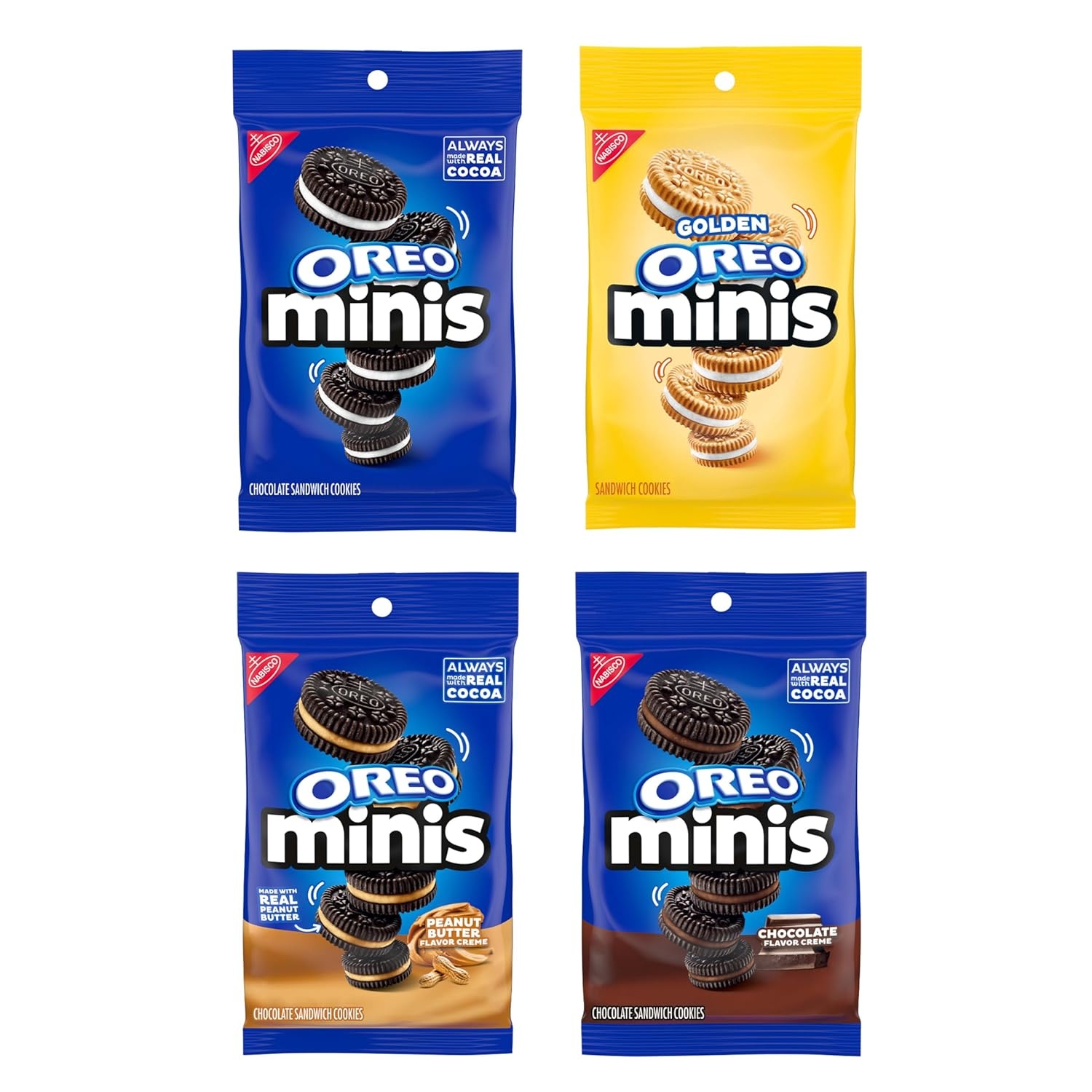image:imageOREO Minis Sandwich Cookies Variety Pack Original Creme Chocolate Creme Peanut Butter Chocolate and Golden OREO 163 oz Bags