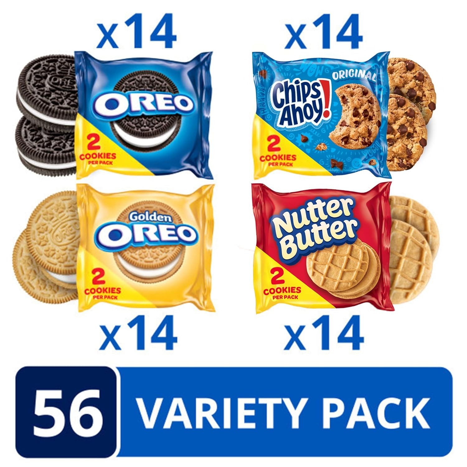image:imageOREO Original OREO Golden CHIPS AHOY amp Nutter Butter Cookie Snacks Variety Pack 56 Snack Packs 2 Cookies Per Pack