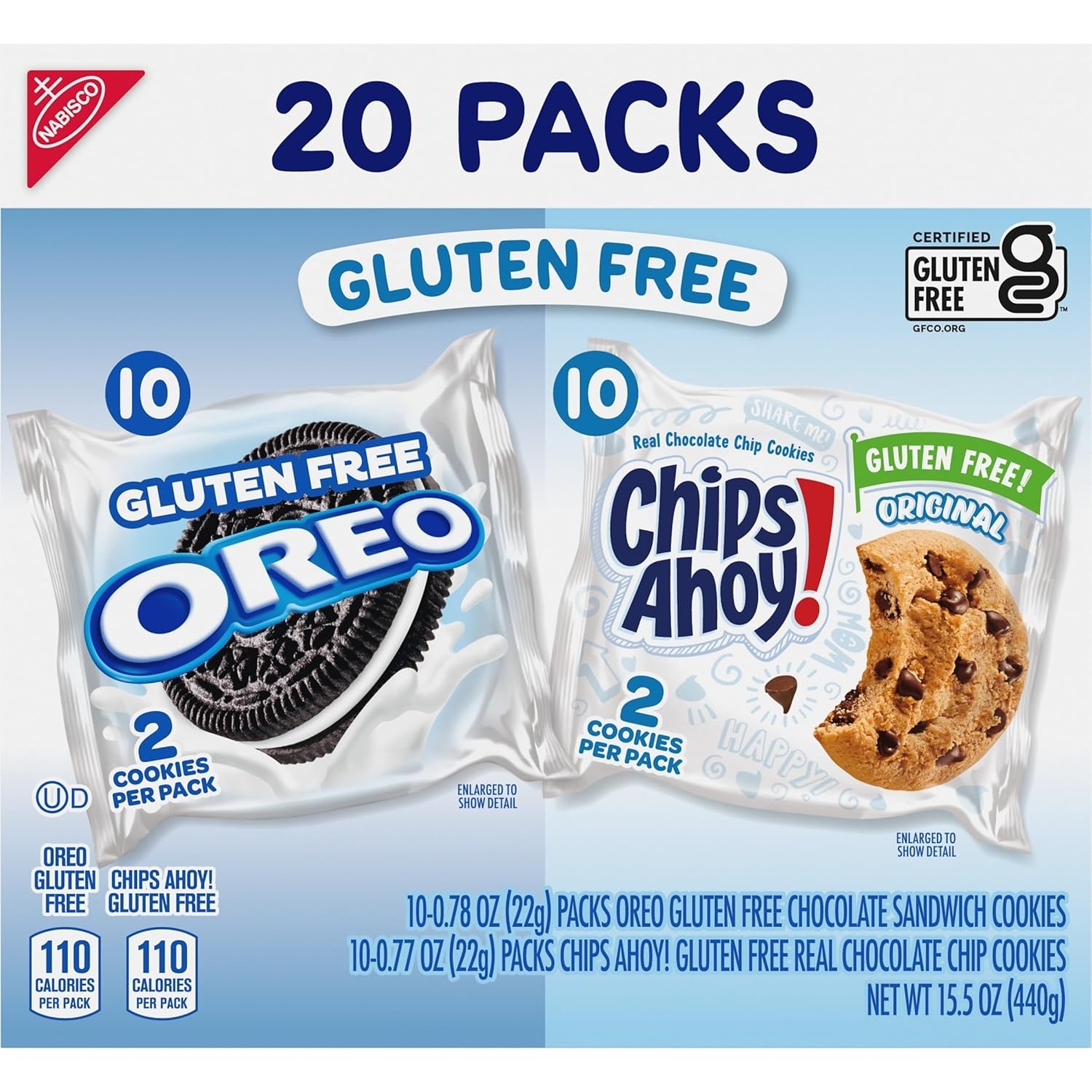 image:imageOREO Sandwich Cookies amp CHIPS AHOY Chocolate Chip Cookies Gluten Free Variety Pack 20 Snack Packs155 OZ