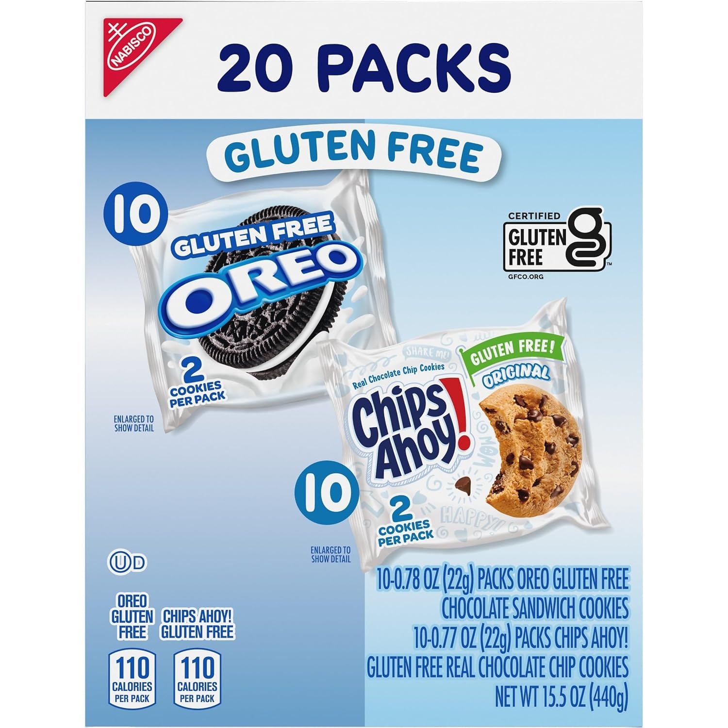 image:imageOREO Sandwich Cookies amp CHIPS AHOY Chocolate Chip Cookies Gluten Free Variety Pack 20 Snack Packs155 OZ