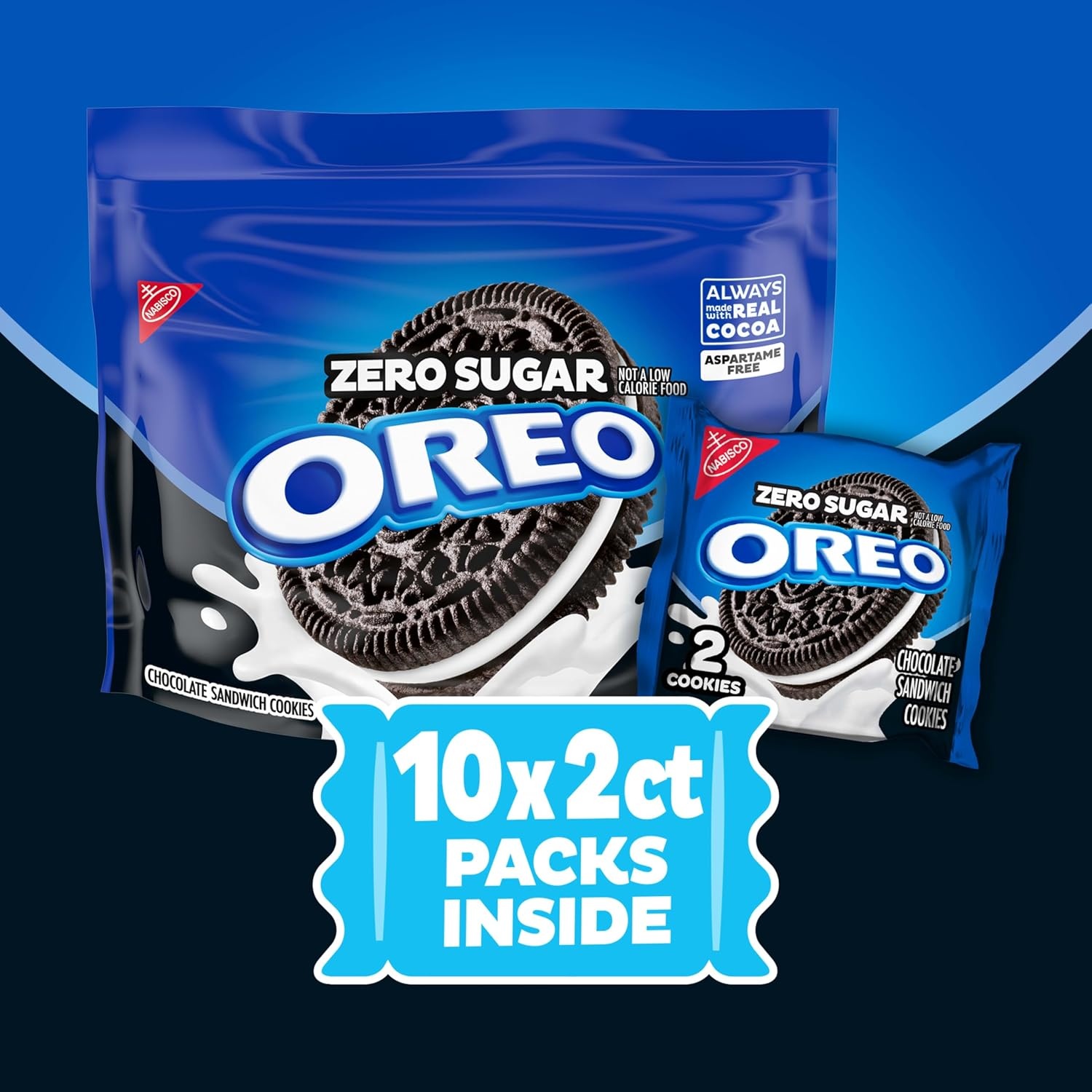 image:imageOREO Zero Sugar Chocolate Sandwich Cookies 10 Snack Packs 2 Cookies Per Pack
