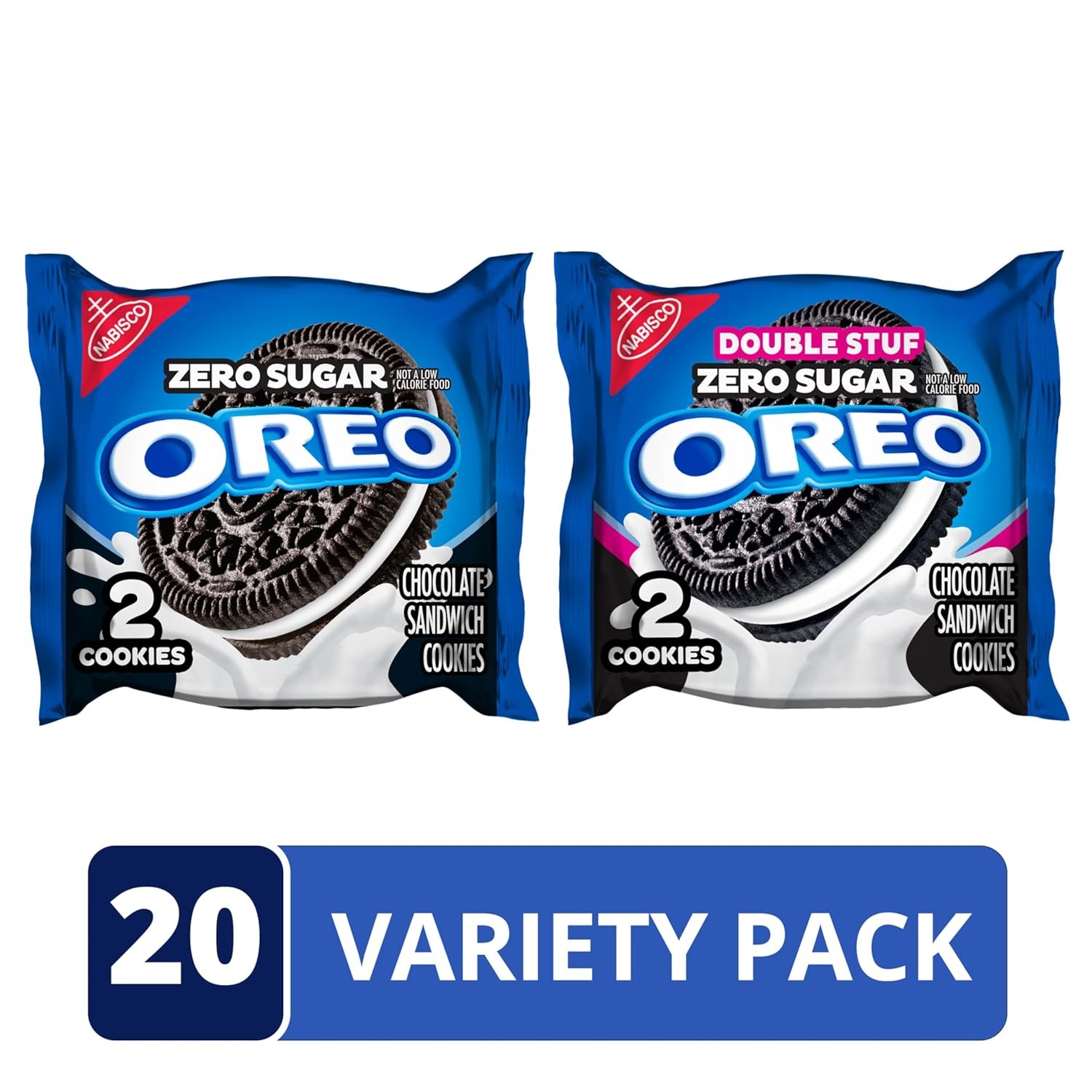 image:imageOREO Zero Sugar and OREO Double Stuf Zero Sugar Chocolate Sandwich Cookies Variety Pack 20 Snack Packs 2 Cookies Each