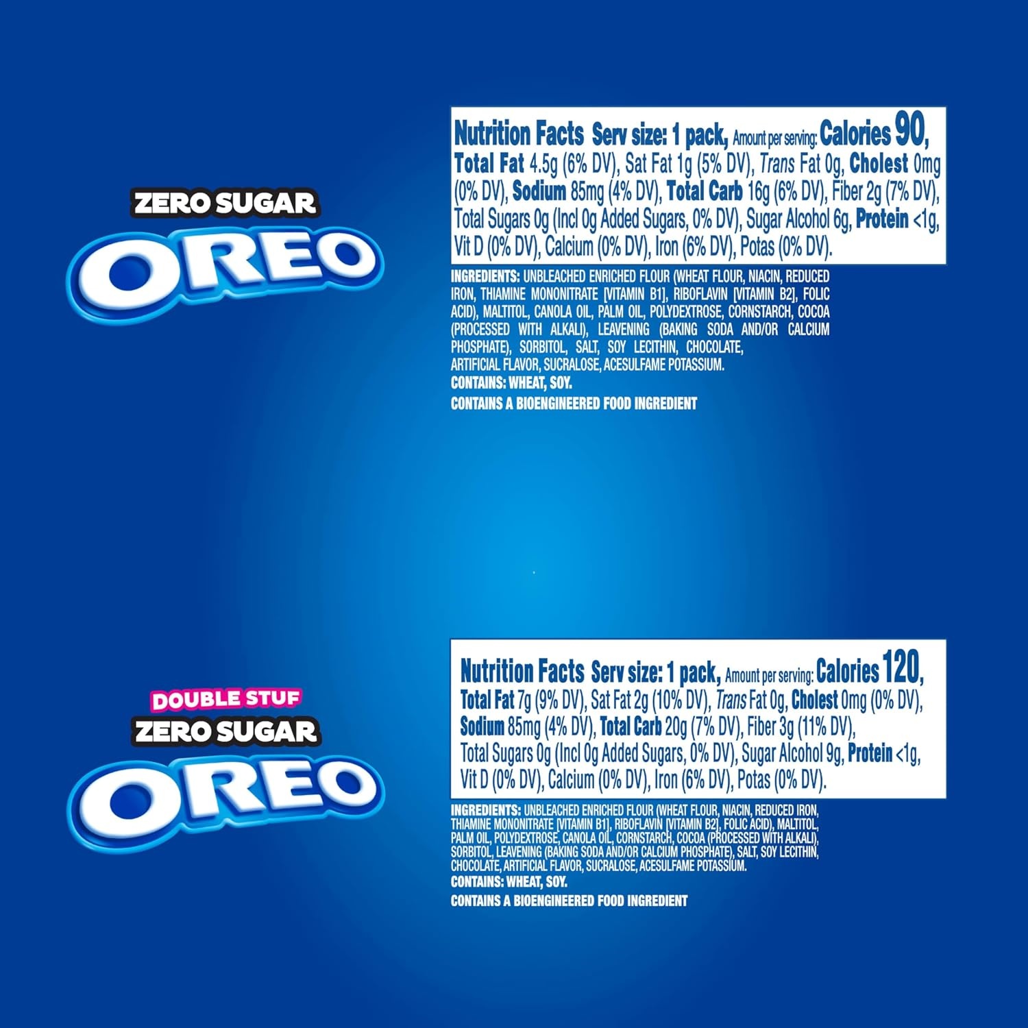 image:imageOREO Zero Sugar and OREO Double Stuf Zero Sugar Chocolate Sandwich Cookies Variety Pack 20 Snack Packs 2 Cookies Each