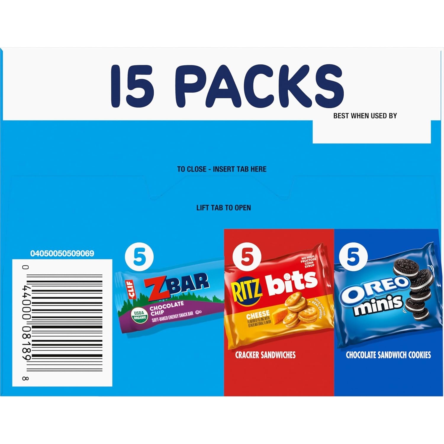 image:imageZbar Chocolate Chip SoftBaked Energy Snack Bars RITZ Bits Cheese Sandwich Crackers and OREO Minis Chocolate Sandwich Cookies On the Go Snacks Variety Pack 15 Count
