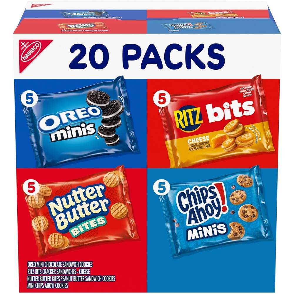 image:imageNabisco Snacks Variety Pack OREO Minis Nutter Butter Bites CHIPS AHOY Minis Cookies and RITZ Bits Cheese Sandwich Crackers 20 Snack Packs1 Ounce Pack of 20