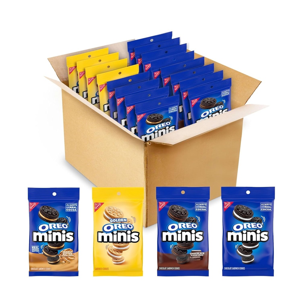 image:imageOREO Minis Sandwich Cookies Variety Pack Original Creme Chocolate Creme Peanut Butter Chocolate and Golden OREO 163 oz Bags