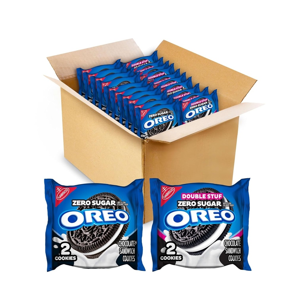 image:imageOREO Zero Sugar and OREO Double Stuf Zero Sugar Chocolate Sandwich Cookies Variety Pack 20 Snack Packs 2 Cookies Each