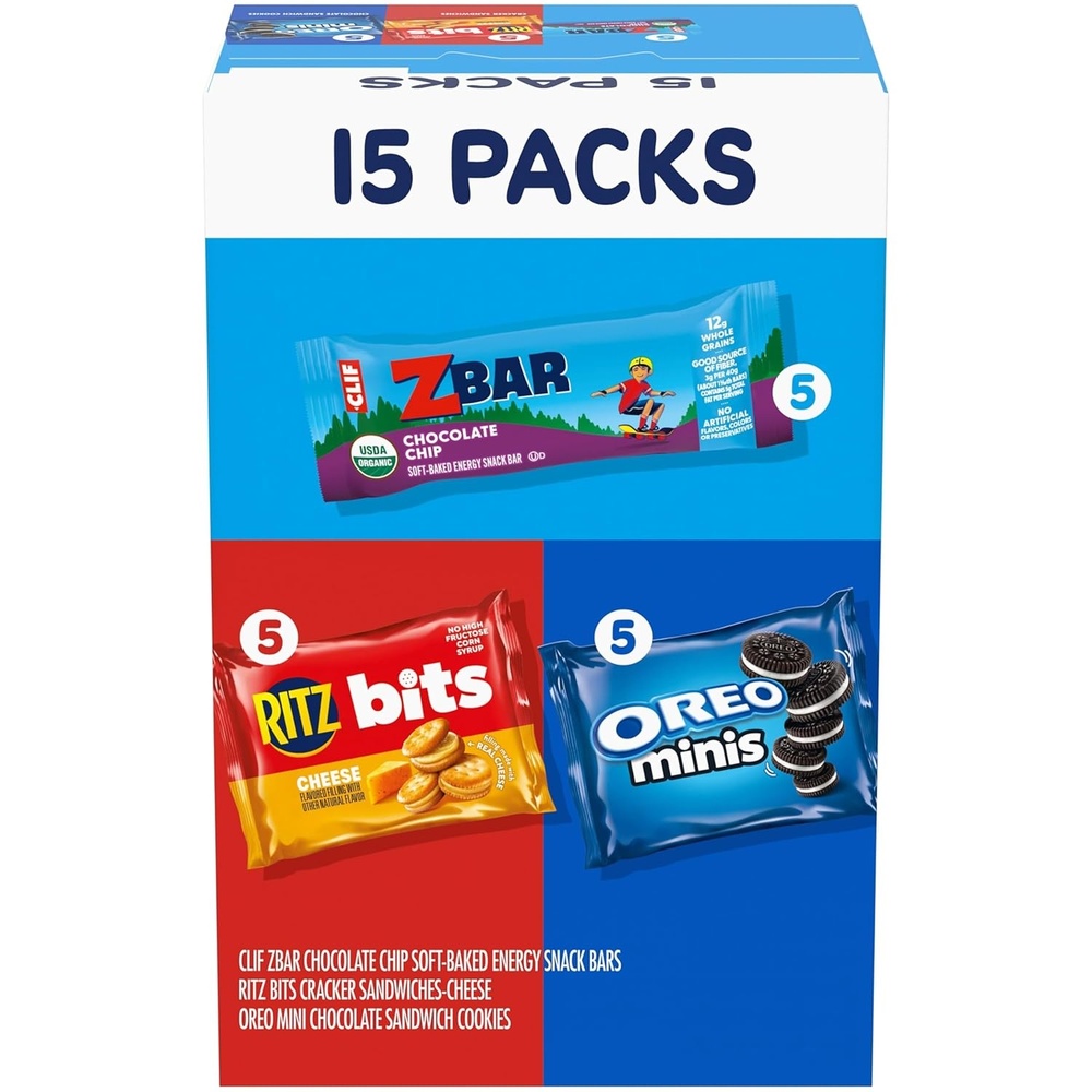 image:imageZbar Chocolate Chip SoftBaked Energy Snack Bars RITZ Bits Cheese Sandwich Crackers and OREO Minis Chocolate Sandwich Cookies On the Go Snacks Variety Pack 15 Count