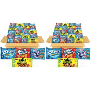 OREO Mini Cookies, CHIPS AHOY! Mini Cookies, SOUR PATCH KIDS Candy & Nutter Butter Bites & Candy Variety Pack, 32 Snack Packs(32 Snack Packs (Pack of 2))
